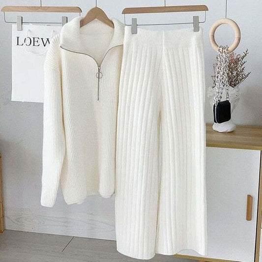 White Plain Long Sleeve Two Piece Set