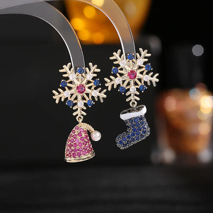 Flocons de neige botte et chapeau boucles d’oreilles