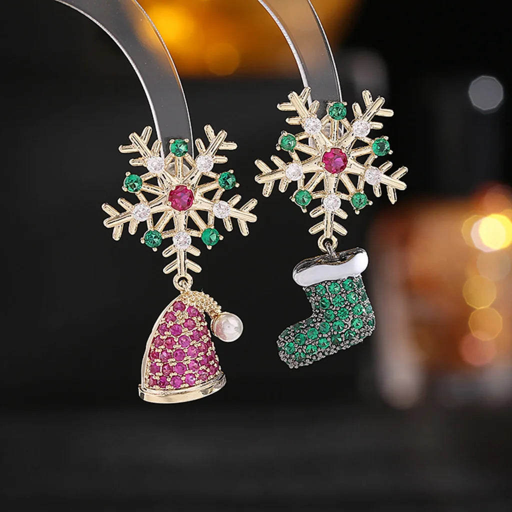 Flocons de neige botte et chapeau boucles d’oreilles