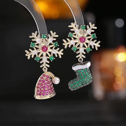 Flocons de neige botte et chapeau boucles d’oreilles