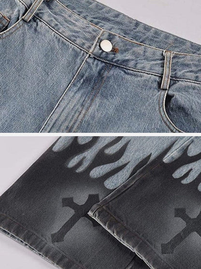 Fire Flame Cross Jeans