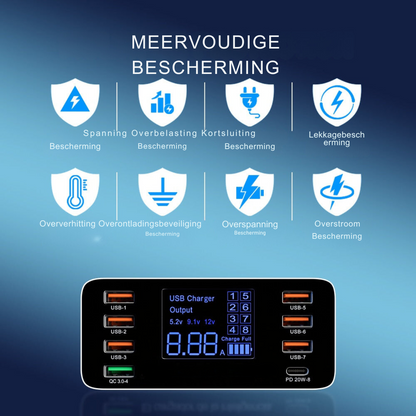 8-poorts USB-oplaadstation – Voor snel en efficiënt opladen