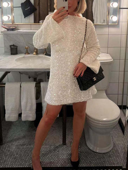 Sequined Mini Dress with Tie Back