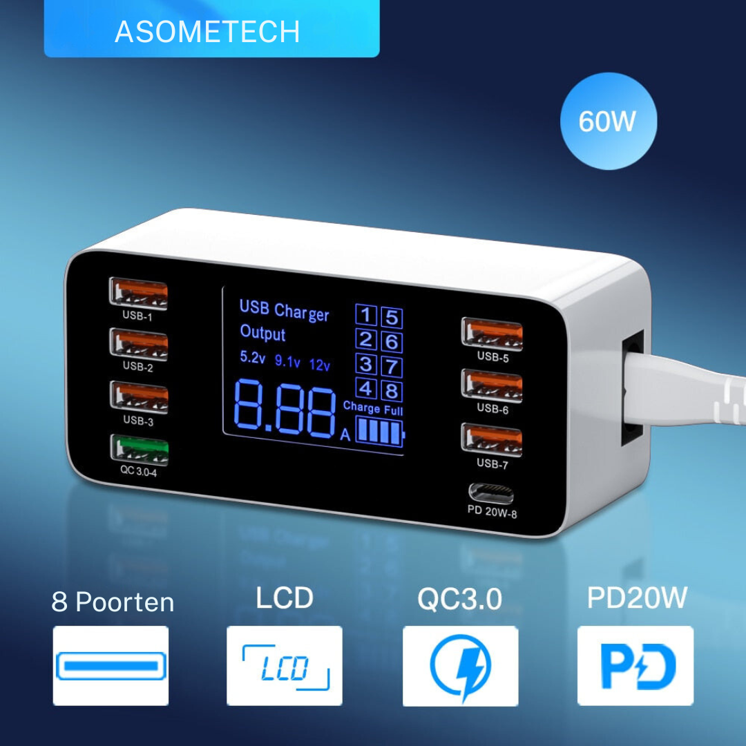 8-poorts USB-oplaadstation – Voor snel en efficiënt opladen