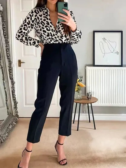 Pantalon droit taille haute à la mode