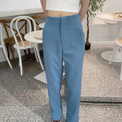 Pantalon droit taille haute à la mode