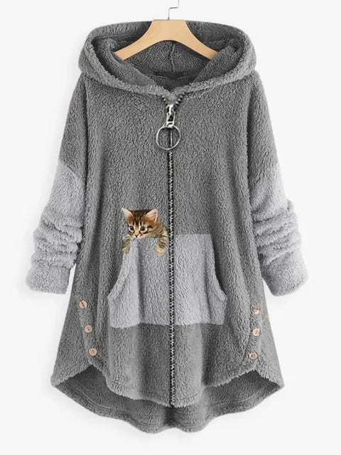 Fashion Rits Cat Print Jas