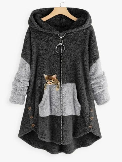 Fashion Rits Cat Print Jas