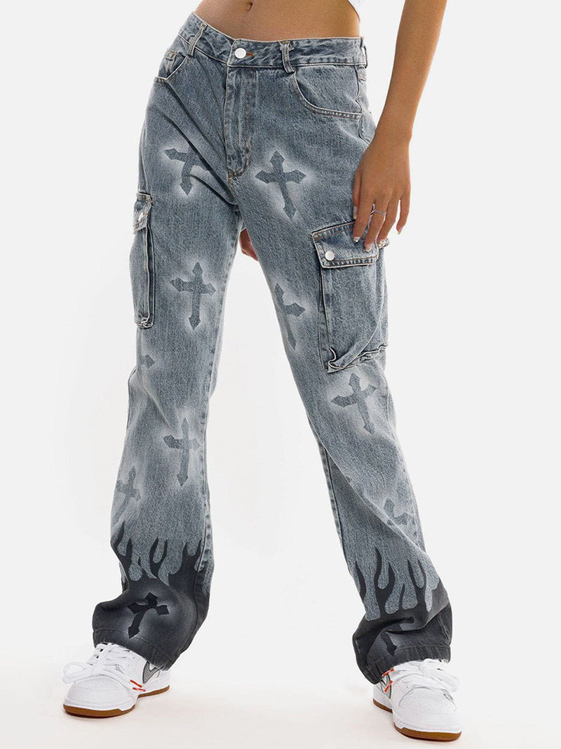 Fire Flame Cross Jeans