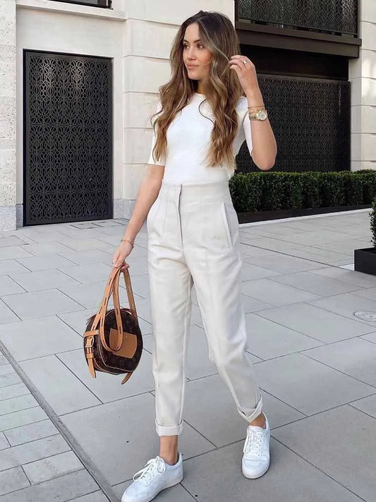 Fashion High-Waisted Straight Trousers