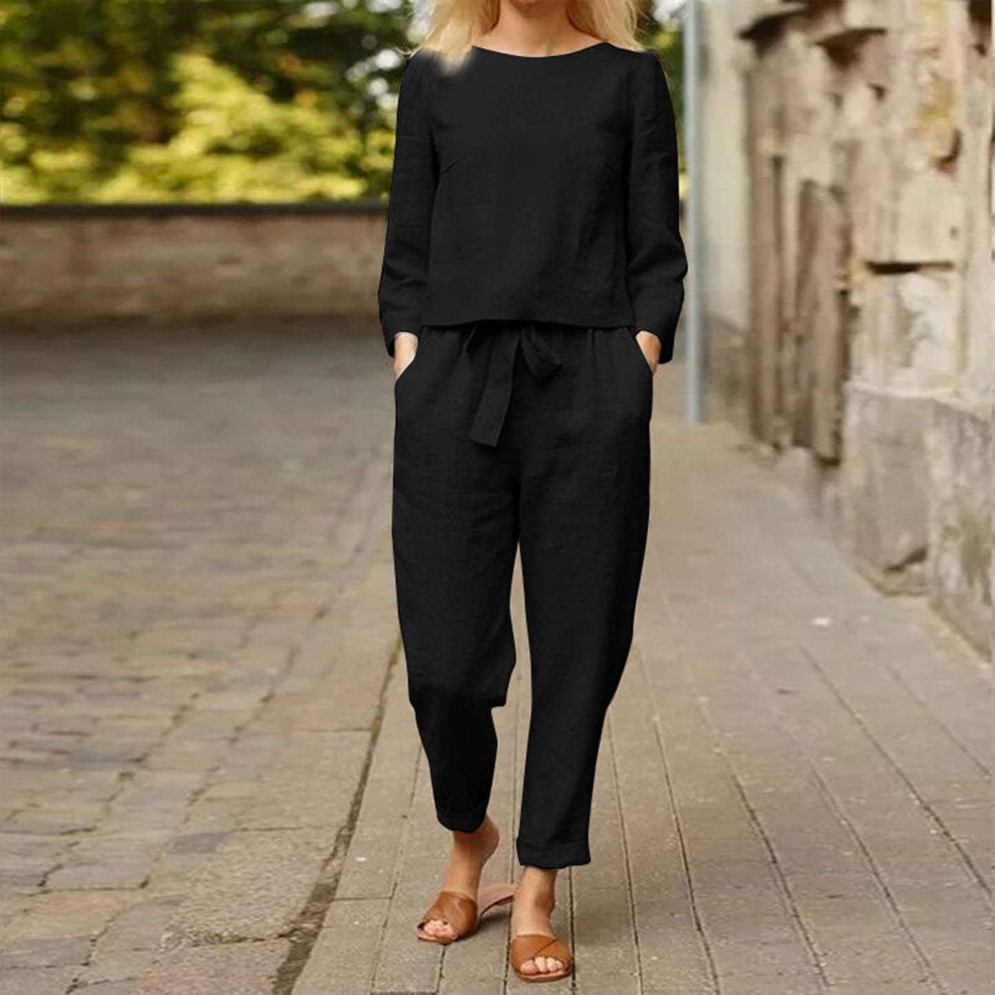 Vrijblijvend Linnen Los 2-delige Set - Comfortabel en Stijlvol Outfit voor Moeiteloze Zomer Chic