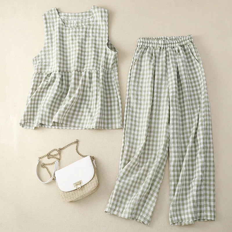 Aesthetic Plaid Vest Two-Piece Set