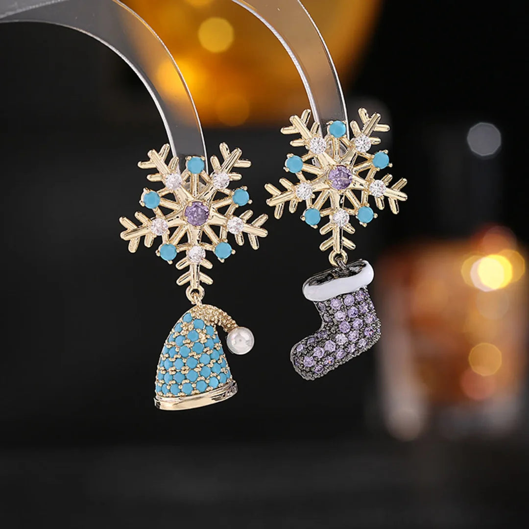 Flocons de neige botte et chapeau boucles d’oreilles