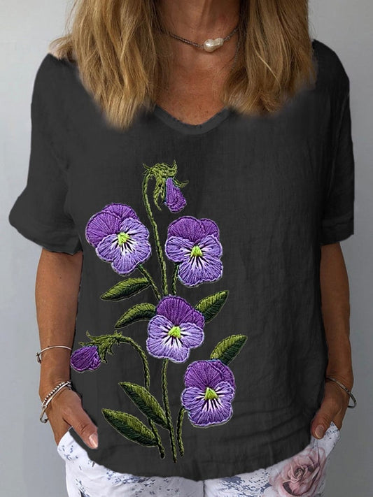 Alzheimer Support Shirt met paarse bloem voor dames