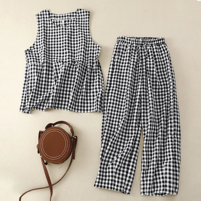 Aesthetic Plaid Vest Two-Piece Set