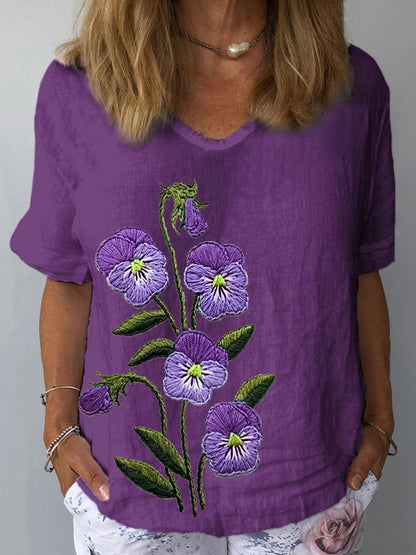 Alzheimer Support Shirt met paarse bloem voor dames