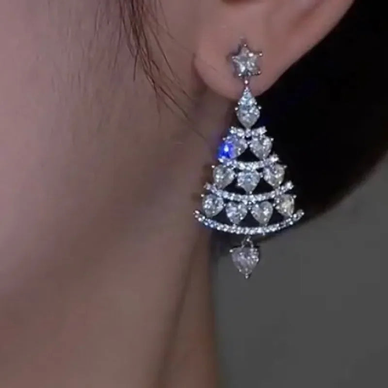 Glittering Christmas Tree Stud Earrings