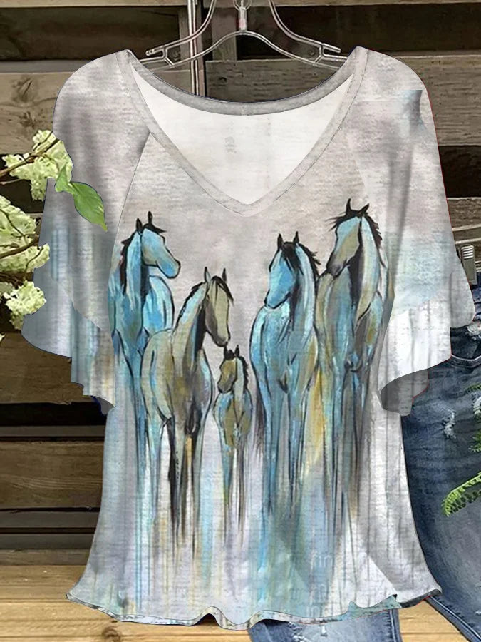 Drape Sleeves Horse Shirt