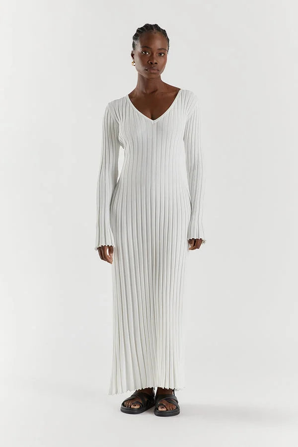 Elegant Ribbed V-Neck Dress