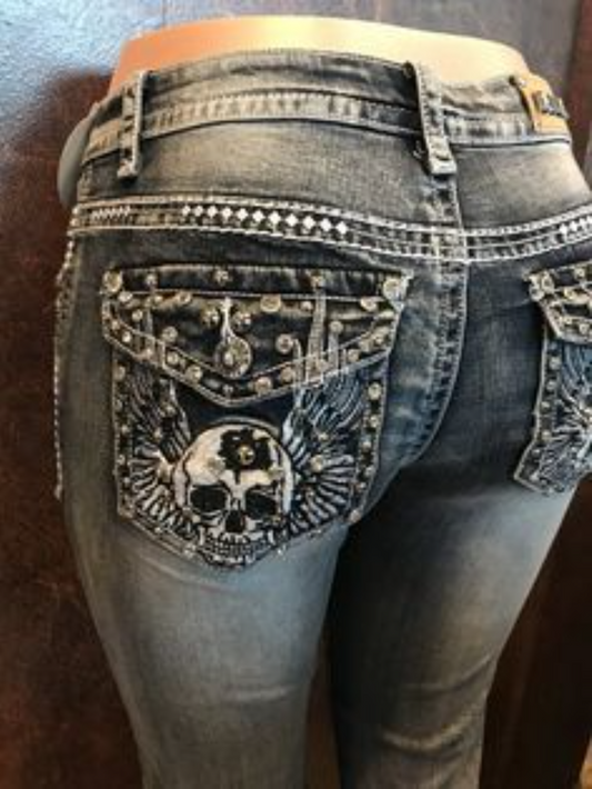 Damesjeans met doodshoofd en hoge taille - Comfortabel voor elke dag