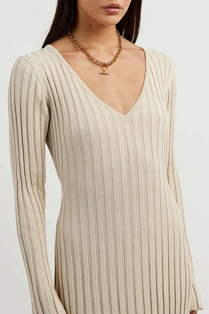 Elegant Ribbed V-Neck Dress