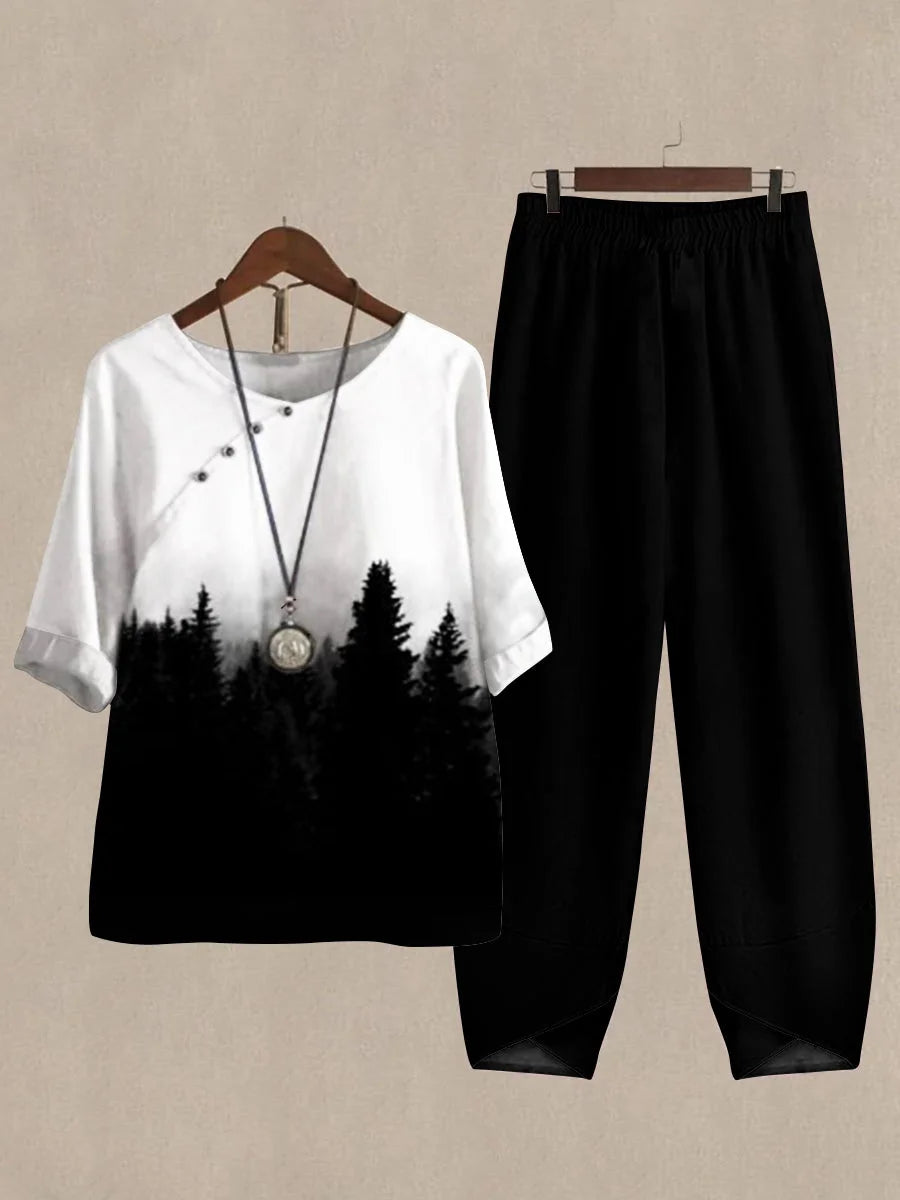 Landscape Print and Pants Set