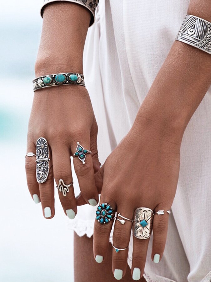 Bohemian Turquoise Ring Set