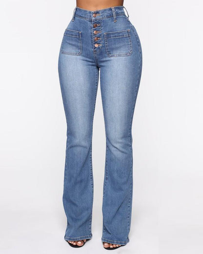 Women Flare Jeans Button Fly