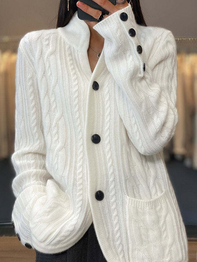Mandarin Collar White Sweater Cardigan