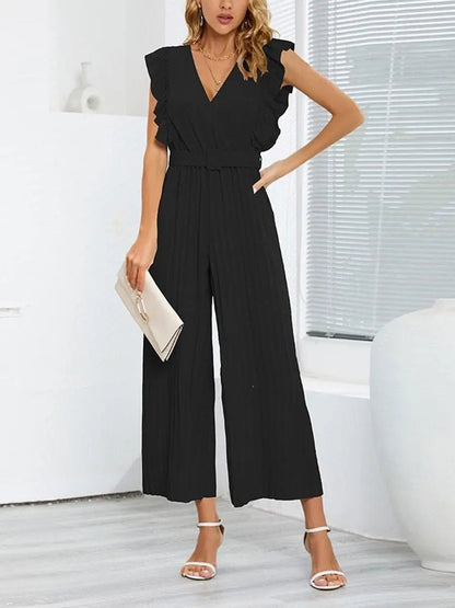 Jumpsuit voor dames met V-hals - Chique bloemblaadjesmouwen