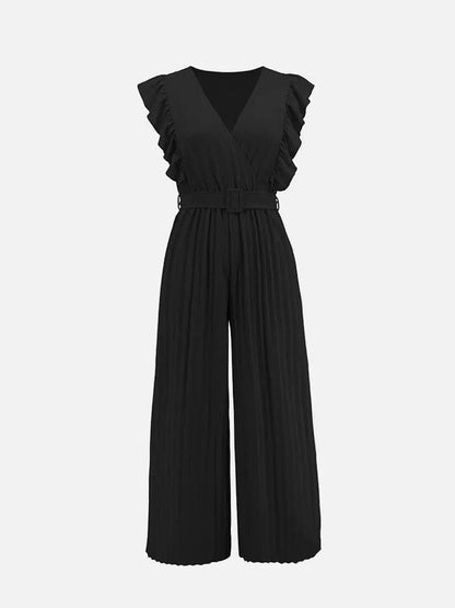 Jumpsuit voor dames met V-hals - Chique bloemblaadjesmouwen