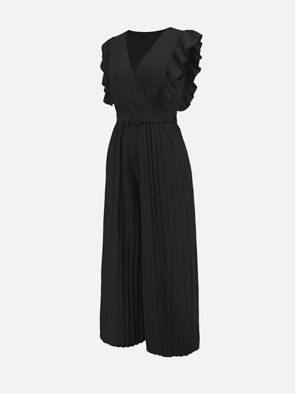 Jumpsuit voor dames met V-hals - Chique bloemblaadjesmouwen