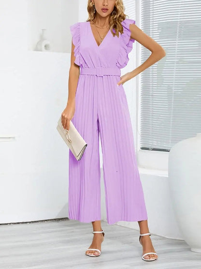 Jumpsuit voor dames met V-hals - Chique bloemblaadjesmouwen