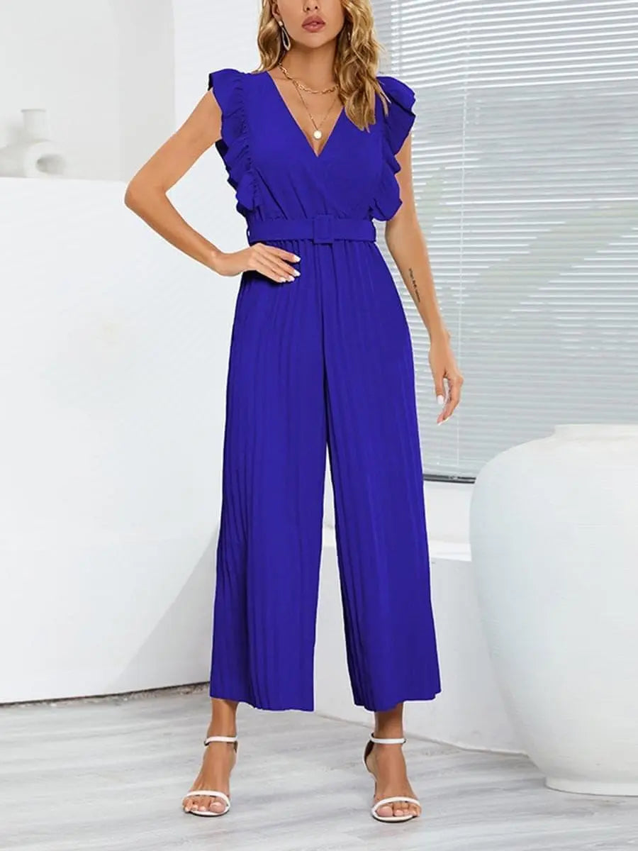 Jumpsuit voor dames met V-hals - Chique bloemblaadjesmouwen