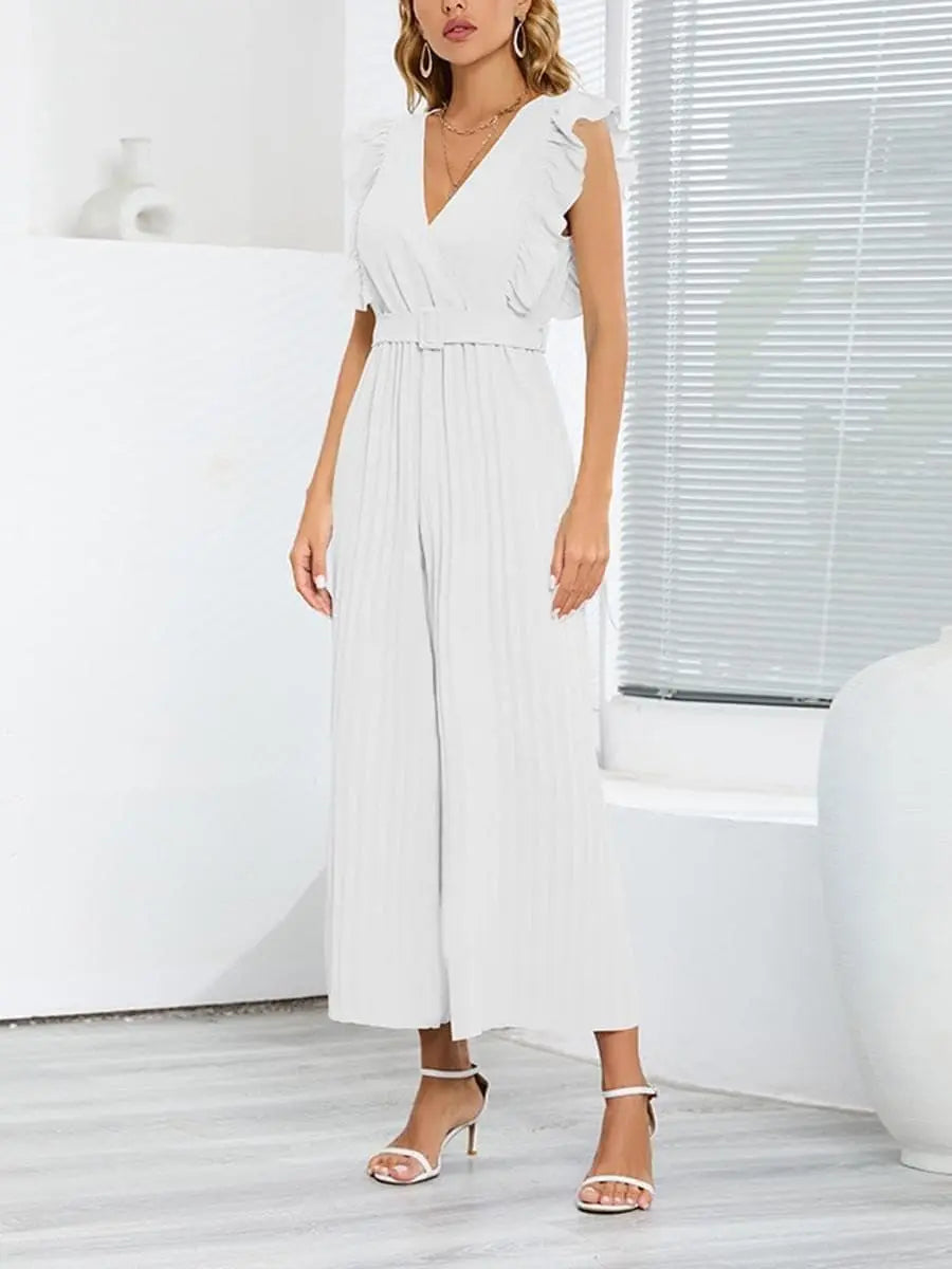 Jumpsuit voor dames met V-hals - Chique bloemblaadjesmouwen