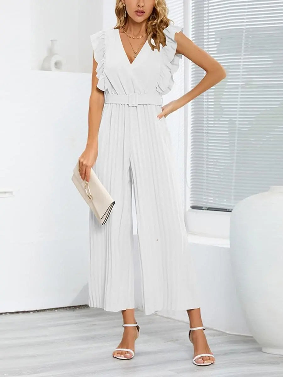 Jumpsuit voor dames met V-hals - Chique bloemblaadjesmouwen