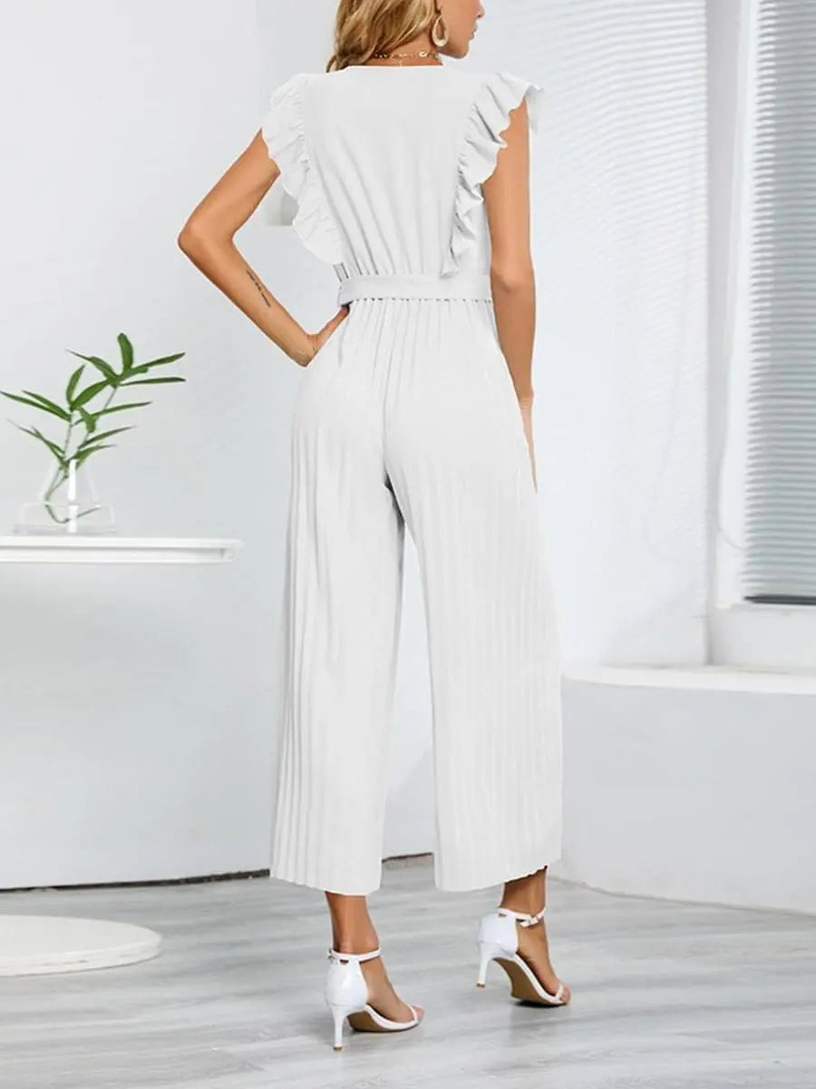 Jumpsuit voor dames met V-hals - Chique bloemblaadjesmouwen