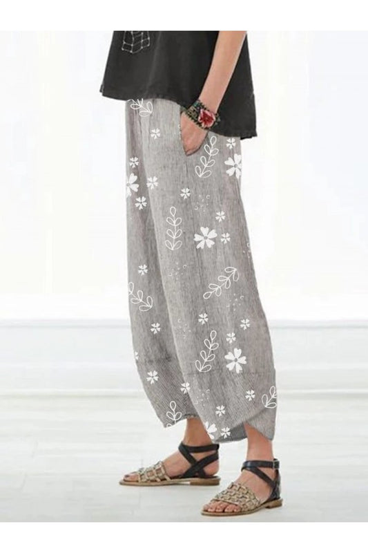 Grey Floral Print Pants