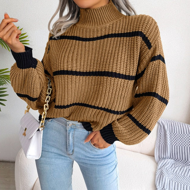 Striped Print Longsleeve Turtleneck