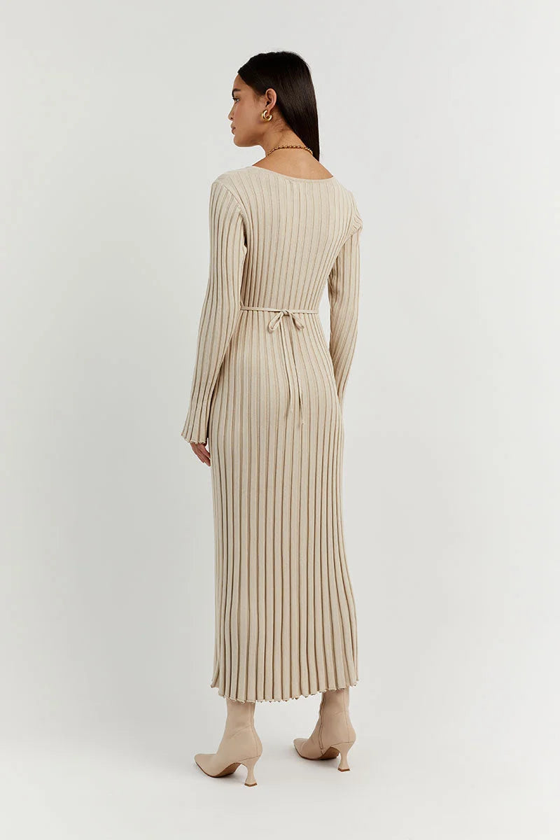 Elegant Ribbed V-Neck Dress