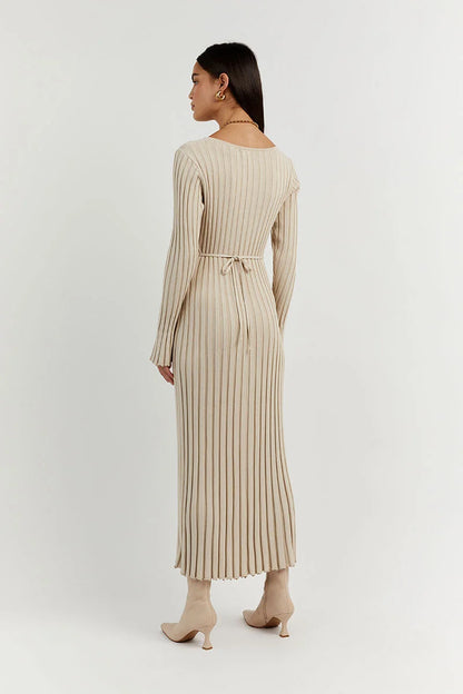 Elegant Ribbed V-Neck Dress