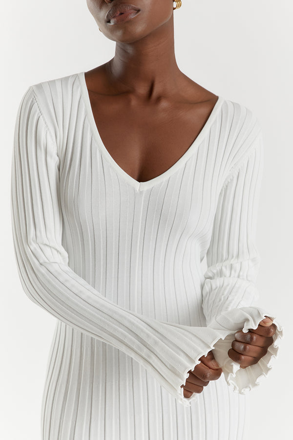 Elegant Ribbed V-Neck Dress