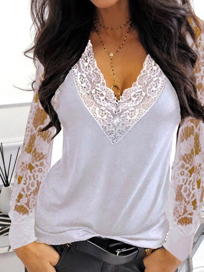 Lace Splicing Long-sleeved