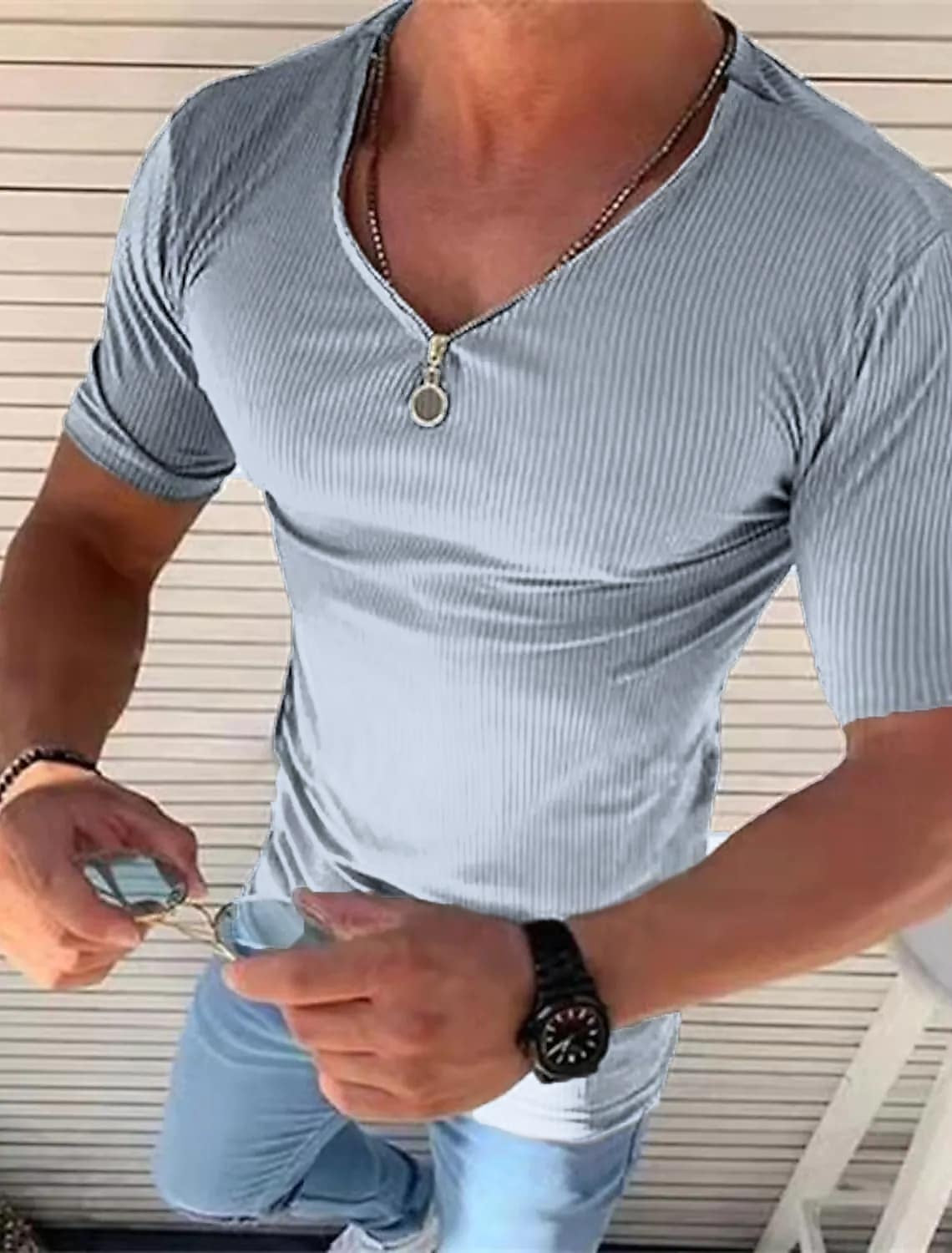 Men's Zipper Round Neck Shirt
