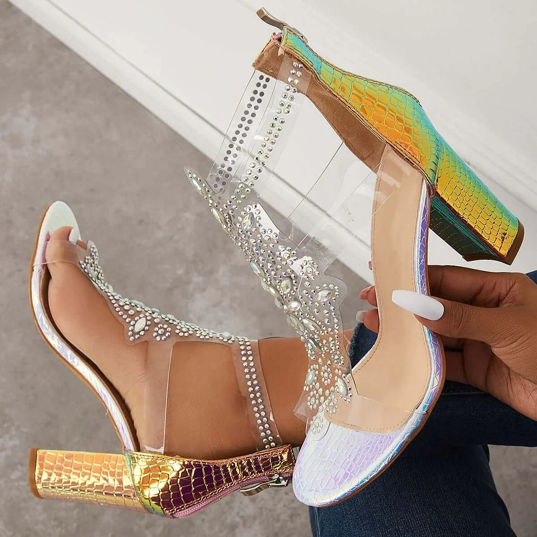 Rhinestone T-Block Heels