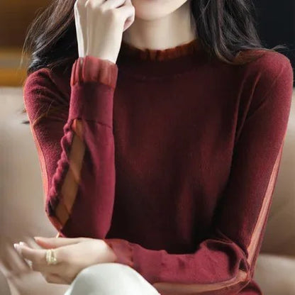 Lace Mock Neck Ruffles Sweaters