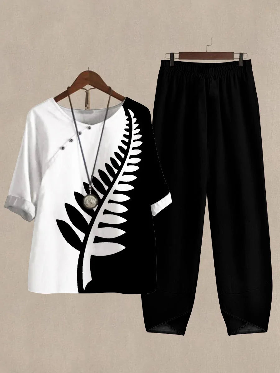 Black and White Top and Pants Set