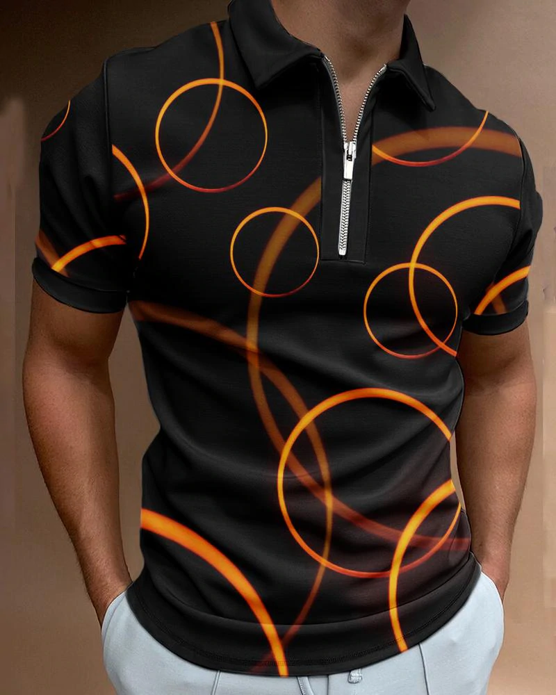 Herenpoloshirt met gouden cirkelprint - Verhoog je casual stijl