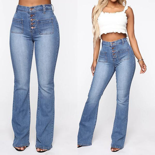 Women Flare Jeans Button Fly