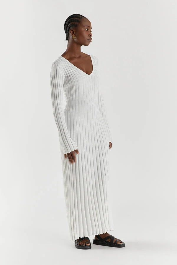 Elegant Ribbed V-Neck Dress